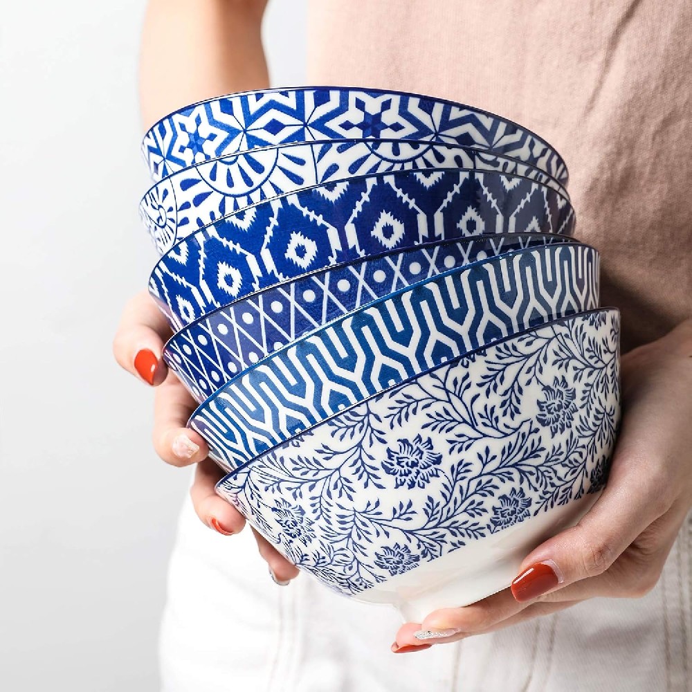 Selamica Blue and White Porcelain 20oz Cereal Bowl Set